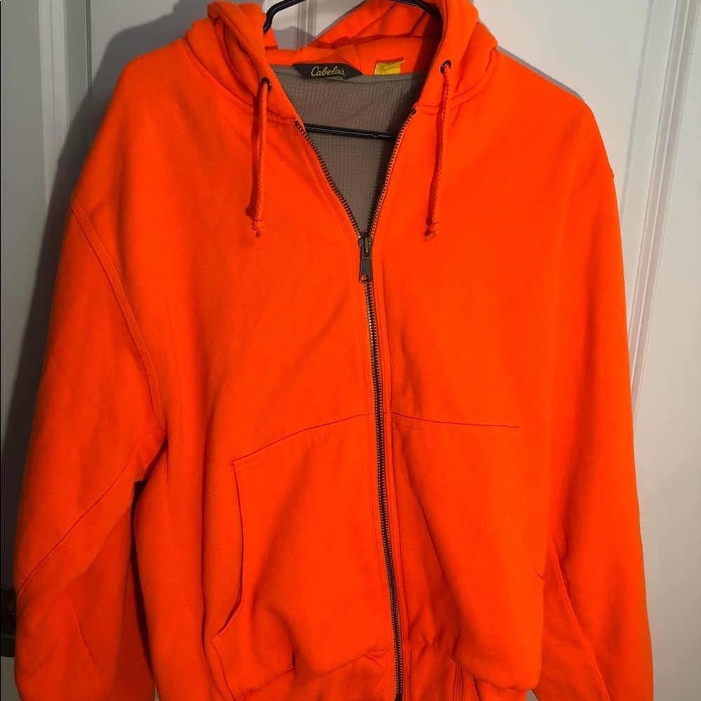Heavy duty bright orange Cabela's sweatshirt. Unisex. Good as new.